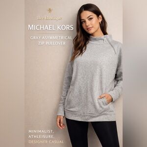 Michael Kors Light Gray Asymmetrical Zip Pullover Sweatshirt Size L